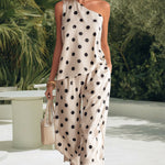 Urban Casual Polka Dot One Shoulder Top and Pants Set