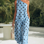 Urban Casual Polka Dot One Shoulder Top and Pants Set
