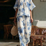 Chic Floral Print Elastic Off Shoulder Matching Set