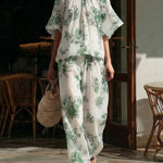 Chic Floral Print Elastic Off Shoulder Matching Set