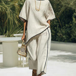 Relaxed Casual Contrast Stitch Linen Blend Matching Set