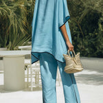Relaxed Casual Contrast Stitch Linen Blend Matching Set