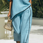 Relaxed Casual Contrast Stitch Linen Blend Matching Set
