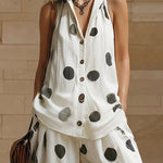 Resort Casual Linen Blend Polkadot Matching Set