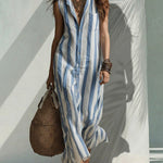 Timeless Linen Blend Stripe Sleeveless Shirt Dress