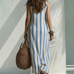 Timeless Linen Blend Stripe Sleeveless Shirt Dress