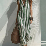 Timeless Linen Blend Stripe Sleeveless Shirt Dress