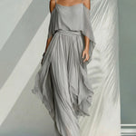 Nadorine Elegant Chiffon Off-Shoulder Top And Maxi Skirt Set for Women Casual Work Office Loose Fit 2026 | Under $25