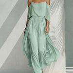 Nadorine Elegant Chiffon Off-Shoulder Top And Maxi Skirt Set for Women Casual Work Office Loose Fit 2026 | Under $25