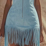Western Retro Faux Suede Fringe Mini Dress