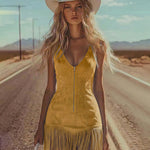 Western Retro Faux Suede Fringe Mini Dress