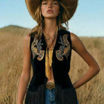 Boho Western Open Front Faux Suede Tassel Vest