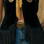 Boho Western Open Front Faux Suede Tassel Vest