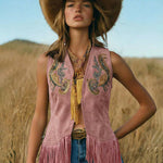 Boho Western Open Front Faux Suede Tassel Vest