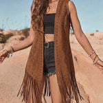 Vintage 70s Hollow Out Details Faux Suede Fringe Vest