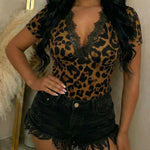 Summer Casual Leopard Print V-Neck T-Shirt