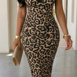 Nadorine Women's 2026 Summer Sexy Leopard Print V Neck Sleeveless Bodycon Midi Dress Lace Trim Cocktail Party Club Night Out