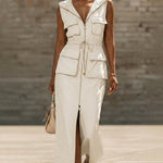 Urban Casual Summer Sleeveless Midi Dress With Utility Pockets