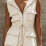 Urban Casual Summer Sleeveless Midi Dress With Utility Pockets