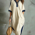 Nadorine Casual Sporty Style Contrast Trim Elastic Hem Midi Dress for Women Casual Elegant Summer 2026 Work Brunch