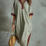 Nadorine Casual Sporty Style Contrast Trim Elastic Hem Midi Dress for Women Casual Elegant Summer 2026 Work Brunch