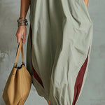 Nadorine Casual Sporty Style Contrast Trim Elastic Hem Midi Dress for Women Casual Elegant Summer 2026 Work Brunch