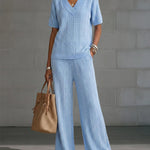 Casual Ultra Soft Ribbed Knit T-Shirt and Pants Set