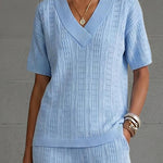 Casual Ultra Soft Ribbed Knit T-Shirt and Pants Set