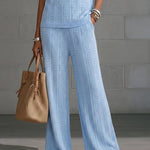 Casual Ultra Soft Ribbed Knit T-Shirt and Pants Set