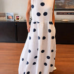 Chic Polka Dot Sleeveless Maxi Dress with Utility Pockets