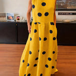 Chic Polka Dot Sleeveless Maxi Dress with Utility Pockets
