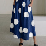 Polkadot Elastic Waist Pocket Detail Midi Skirt