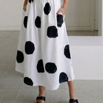Polkadot Elastic Waist Pocket Detail Midi Skirt