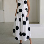 Polkadot Elastic Waist Pocket Detail Midi Skirt