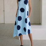 Classic Polka Dot Sleeveless Collared Midi Dress