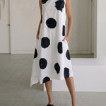 Classic Polka Dot Sleeveless Collared Midi Dress