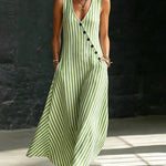 Chic Stripe A-line Slant Placket Sleeveless Maxi Dress