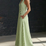 Chic Stripe A-line Slant Placket Sleeveless Maxi Dress