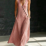 Chic Stripe A-line Slant Placket Sleeveless Maxi Dress