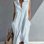 Casual Loose Fit Striped Sleeveless Shirt Dress