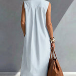 Casual Loose Fit Striped Sleeveless Shirt Dress