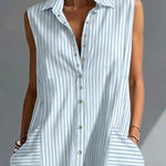 Casual Loose Fit Striped Sleeveless Shirt Dress