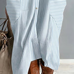 Casual Loose Fit Striped Sleeveless Shirt Dress