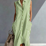 Casual Loose Fit Striped Sleeveless Shirt Dress