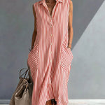 Casual Loose Fit Striped Sleeveless Shirt Dress