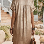 Summer Casual Metallic Short Sleeve Shirt Dress