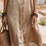 Summer Casual Metallic Short Sleeve Shirt Dress