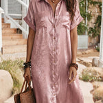 Summer Casual Metallic Short Sleeve Shirt Dress