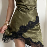 Chic Halter Neck Lace Trim Hem Detail Dress