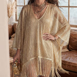Luxury Shiny Metallic Textured Fringe Hem Cover Up